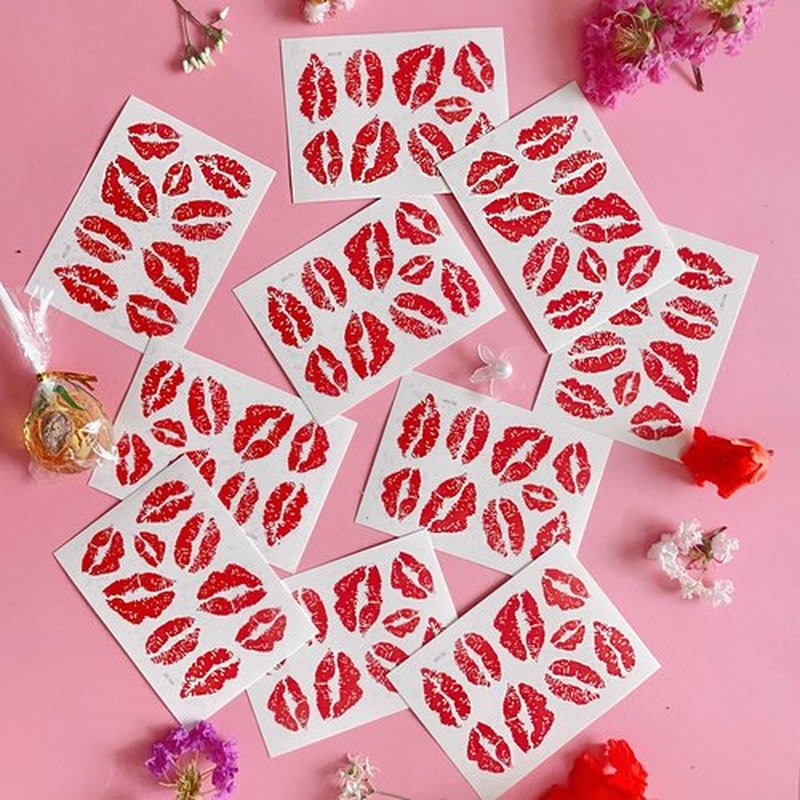 10Sheets Kiss Tattoos Temporary Red Lips Fake Tattoos Self-adhesive Waterproof Stickers for Adult Women Girls Face Body Halloween Decorations, 3.6" X 2.63"