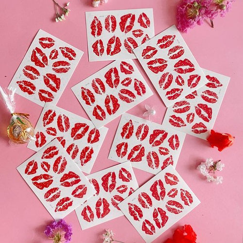 10Sheets Kiss Tattoos Temporary Red Lips Fake Tattoos Self-adhesive Waterproof Stickers for Adult Women Girls Face Body Halloween Decorations, 3.6" X 2.63"