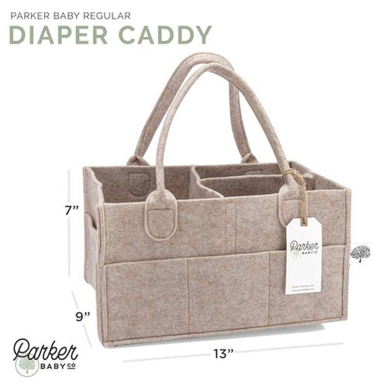Parker Baby Diaper Caddy - Stylish Nursery Storage Bin & Car Organizer for Diapers - Oatmeal, Regular Size