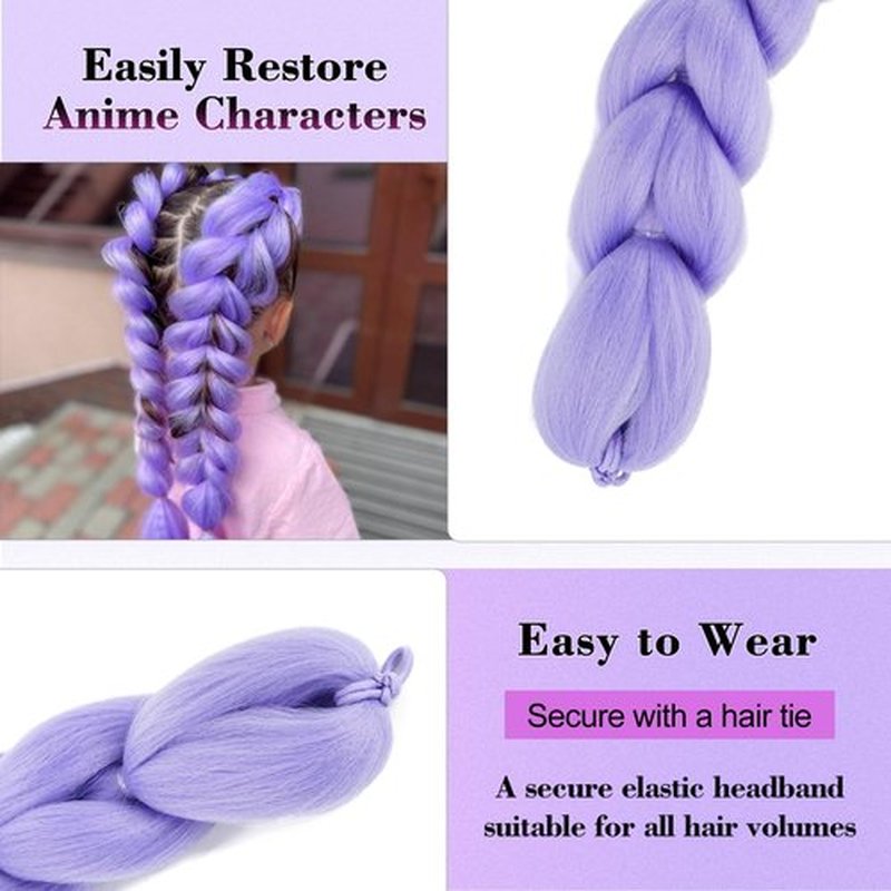 Getgal 28 Inch Purple Braiding Hair Ponytail 120G Pre Styled Braid Hair Professional Purple Hair Extensions Ponytail Synthetic Costume Cosplay Braids Hair (28 Inch)