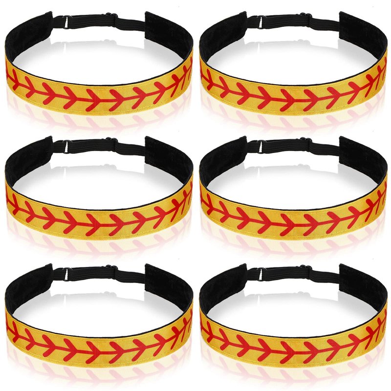 Yinder 6 Pieces Softball Headband for Girls Youth Adjustable Elastic Non-slip Softball Hair Accessories Workout Headbands for Sports Player and Teams