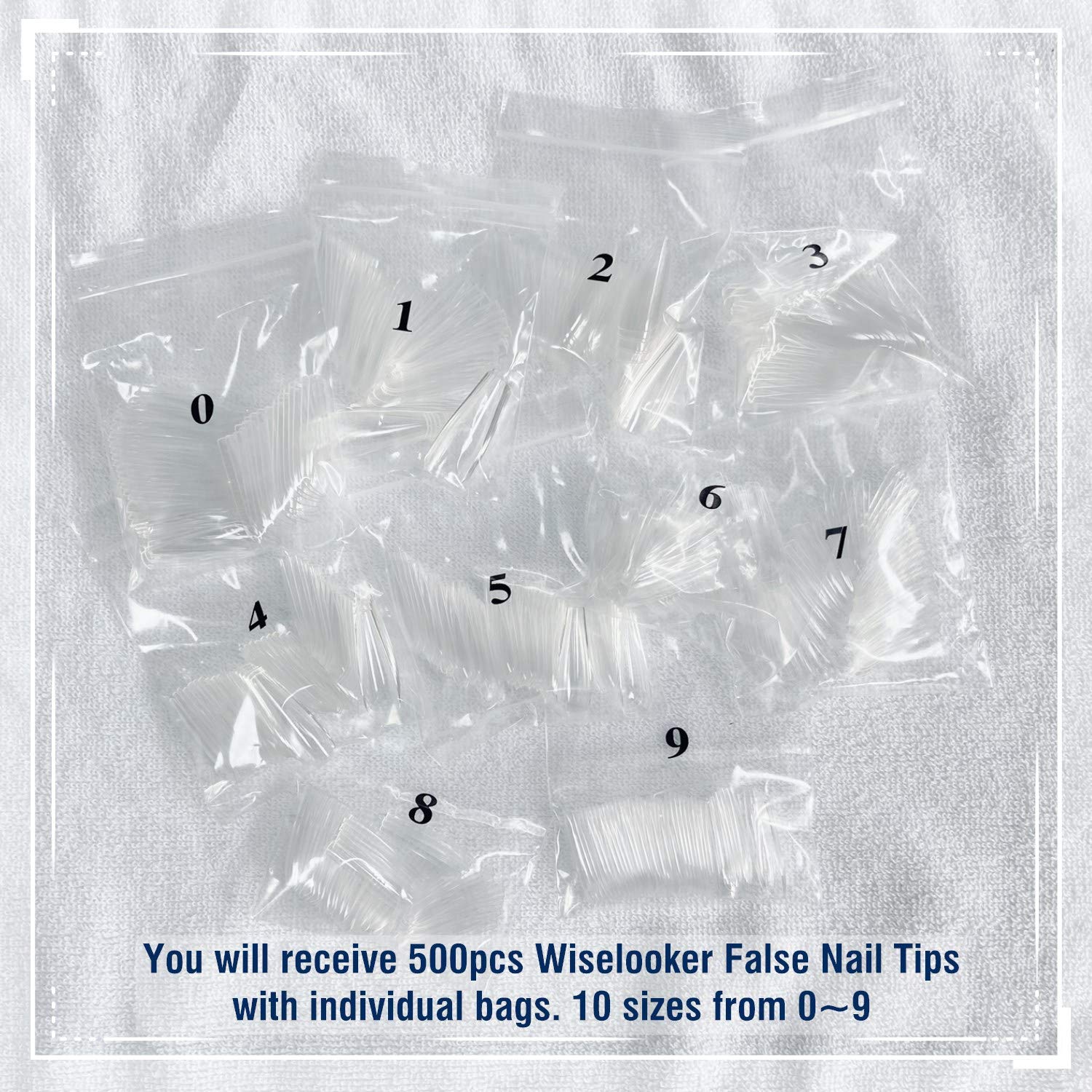 Wiselooker 500pcs Coffin False Nails Extension Tips Clear Full Cover 10 Sizes for Acrylic Nails Fake Nails Gel Nails