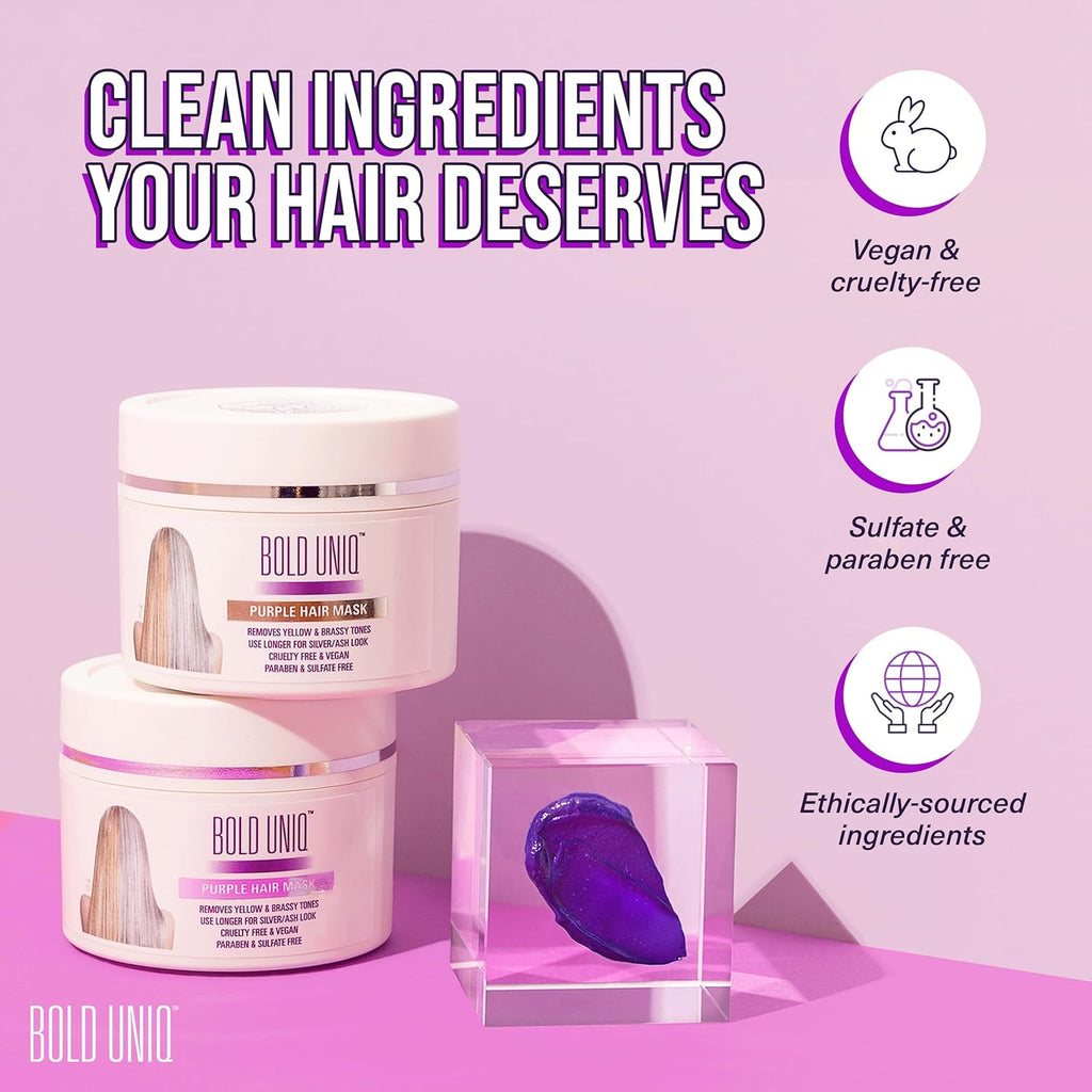 Bold Uniq Purple Hair Mask - Toner for Blonde & Gray Hair - Eliminate Yellow Tones & Nourish - 6.76oz