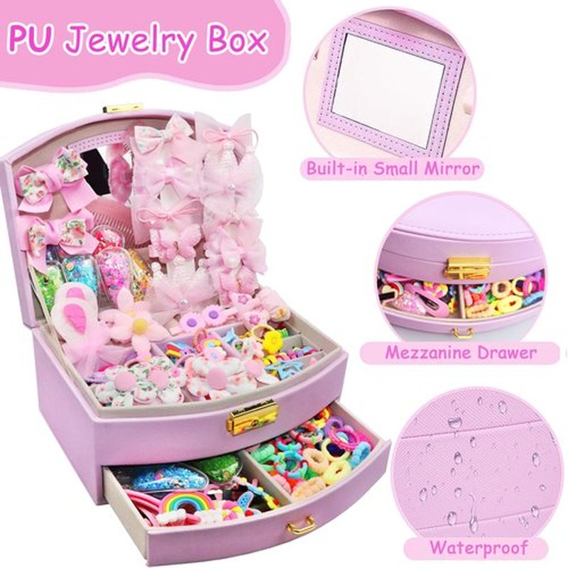 252 Pcs Hair Accessories for Girls, Back to School Hair Accessory Gift Hair Stuff Including Jewlry Box,Hair Clips,Hair Barrettes,Hair Ties,Hair Bows for Little One Teen Age 3-12