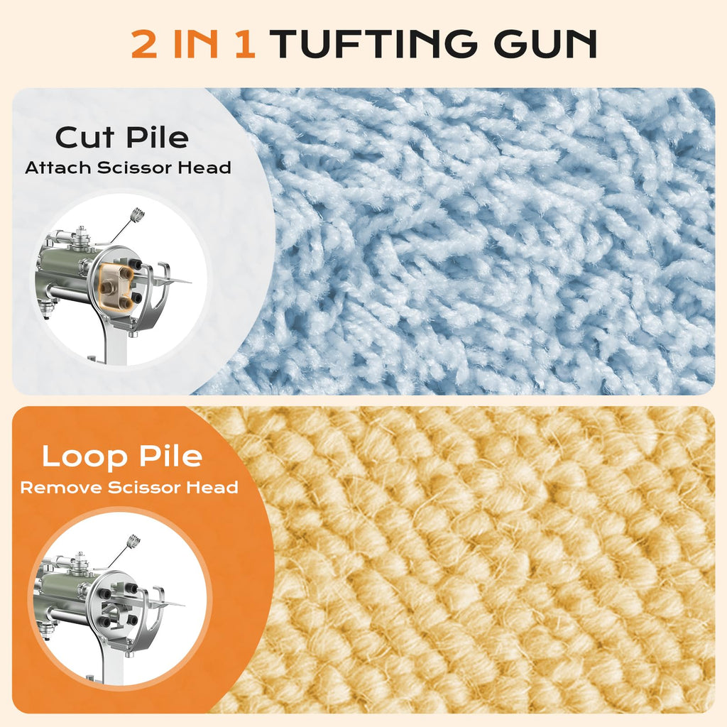BESGEER Cordless Rug Tufting Gun with Carpet Trimmer Kit, Tufting Gun Starter Kit with 2pcs 4.0Ah Batteries，2 in 1 Cut Pile and Loop Pile Tufting Gun