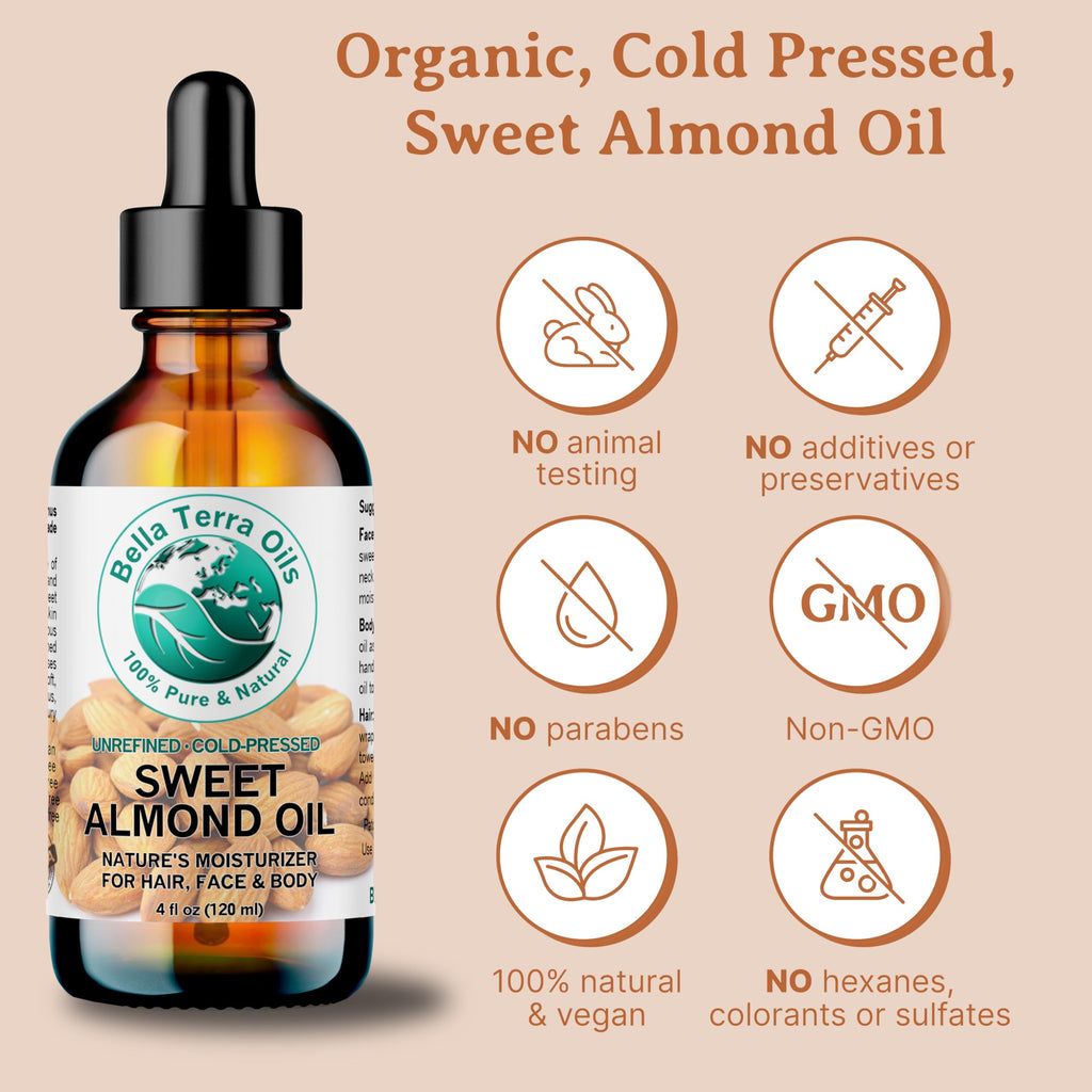 Natural Sweet Almond Oil – 1 Gallon, Deep Hydration, Nourishing, Light & Absorbent, Rich in Vitamins, Non-Greasy. Bella Terra Oils