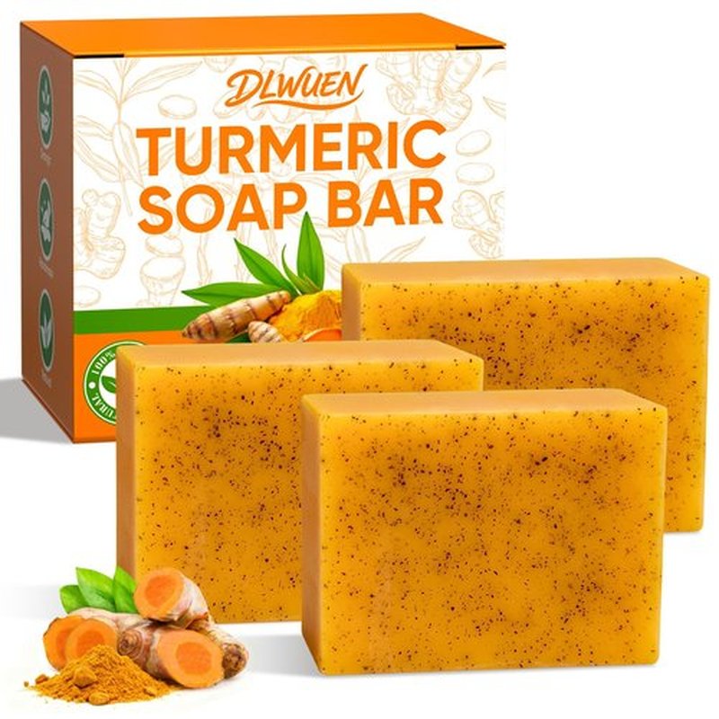 3 Packs Turmeric Soap Bar for Face & Body Cleanser, Organic Lemon Turmeric Soap with Vitamin C, Gentle Handmade Formula for Smoothing & Moisturizing Skin, Suitable for All Skin Types - 10.59 oz