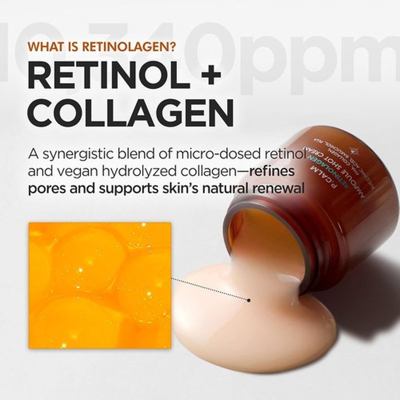 P.CALM Retinolagen Ampoule Shot Cream - Vegan Collagen & Retinol for Pore Tightening | 60ml