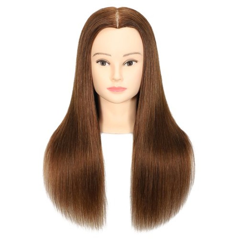 Female 100% Human Hair Mannequin Head Hair Styling Training Head Cosmetology Manikin Head Doll Head for Hairdresser with Free Clamp (brown) (16 Inch)