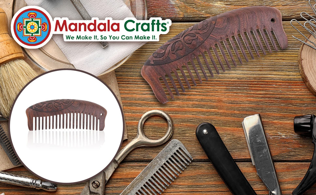 Mandala Crafts Wooden Comb – Green Sandalwood Horn Static-Reducing Design Wood Comb – Wooden Wide Tooth Hair Comb for Men Women Straight Curly Hair Detangling Beard