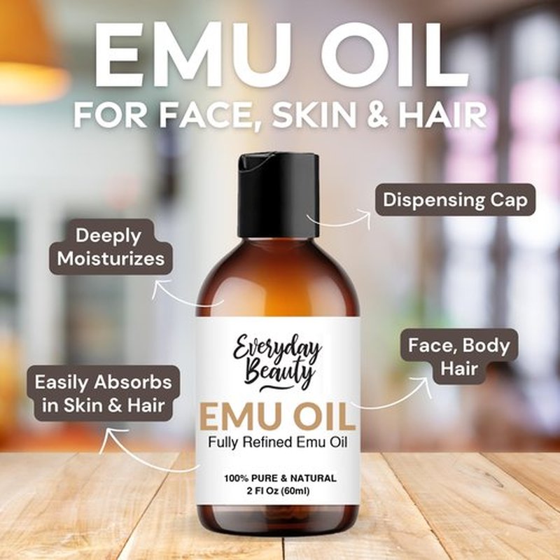 Pure Australian Emu Oil - All Natural 6X Refined for Face, Skin and Hair - Highly Effective Hydration for Sensitive Skin and Hair Growth - Perfect for Scars and Blemishes - 2 Fl Oz