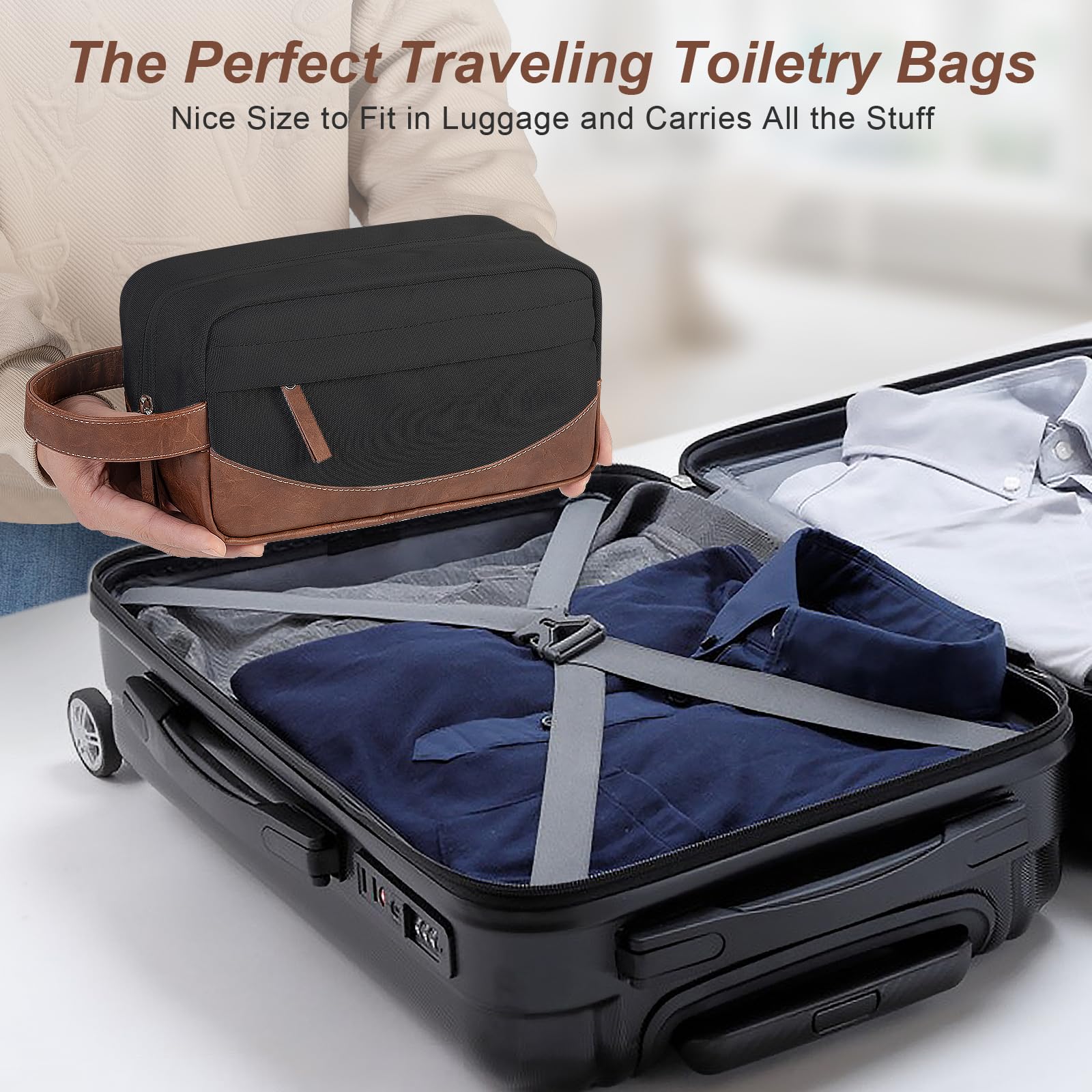 Ezday Travel Toiletry Bag for Men, Hanging Toiletry Organizer, Water Resistant Shaving Kit with Large Capacity for Travel Accessories (Black, Medium)