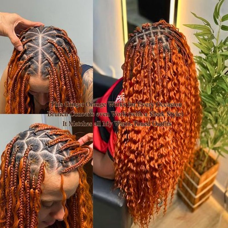 Ginger Orange Boho Braiding Hair Extensions Pre Stretched Boho Curly Deep Wave Crochet Boho Braids Gyal Bohemian Hypoallergenic Ez Braid Non Toxic Synthetic Yaki Fulani