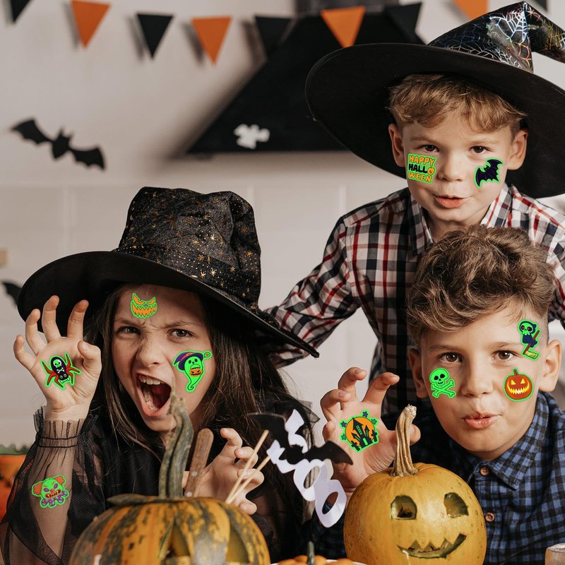 winthrop 340 Pcs Luminous Halloween Temporary Tattoos for Kids, Individually Wrapped Glow In the Dark Waterproof Safety Tattoos,Trick or Treat, Best Choice for Halloween Candy Bag, 85 Designs