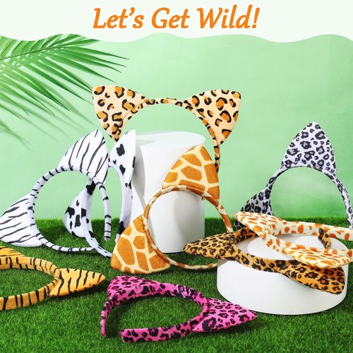 Hoemwarm 18 Pcs Animal Cat Ears Headband Cheetah Ears Hair Accessories,Halloween Cat Ears Hairband Tiger Zebra Leopard Headband for Forest Theme Birthday Cosplay Party,Halloween Decor Supplies