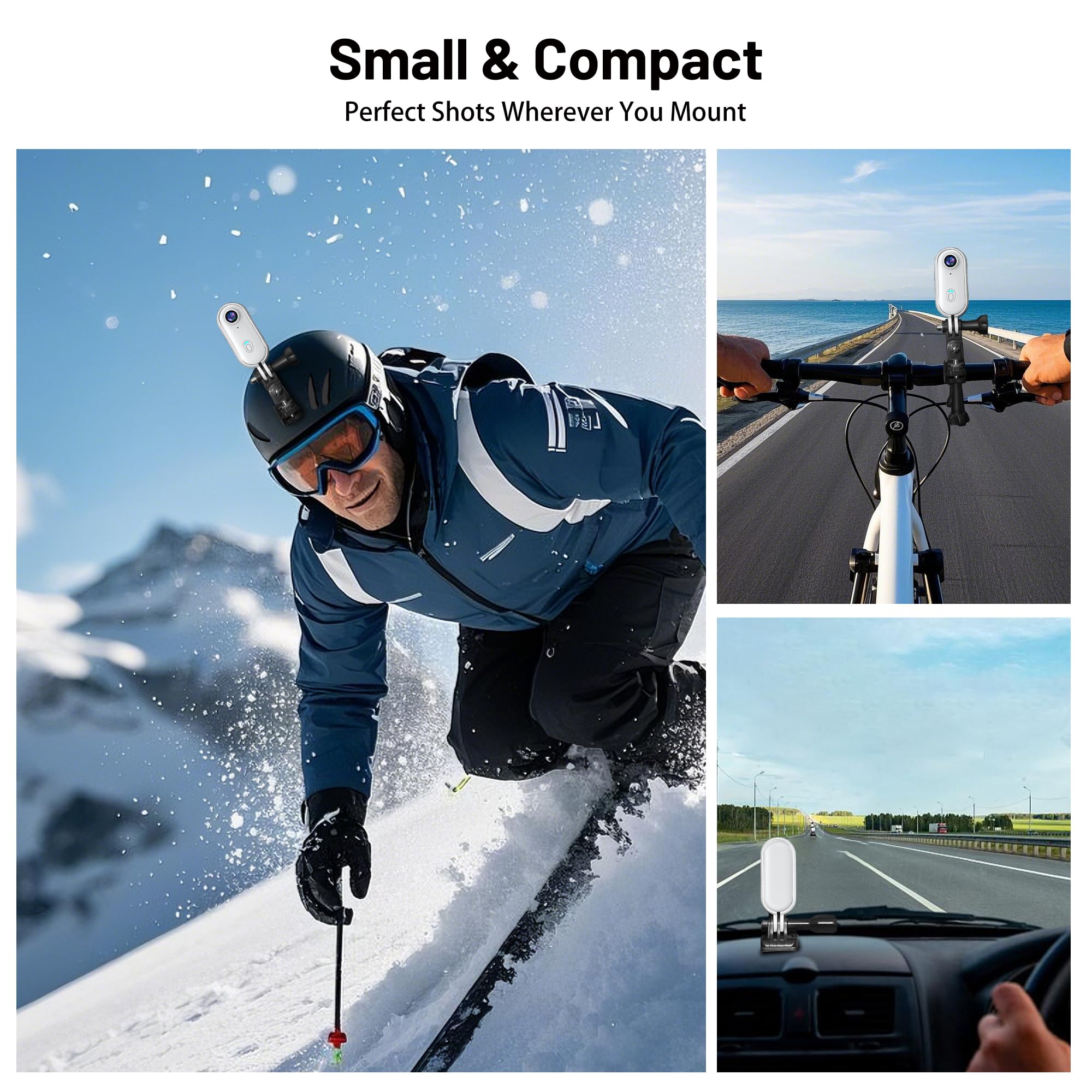 4K Mini WiFi Action POV Camera 128GB Thumb Portable Body Cam Wearable Video Recorder with IPX7 Waterproof Camcorder, Helmet Mount, Magnetic,Pocket Sport DV for Bike Cycling, Pet, Vlogging(White)