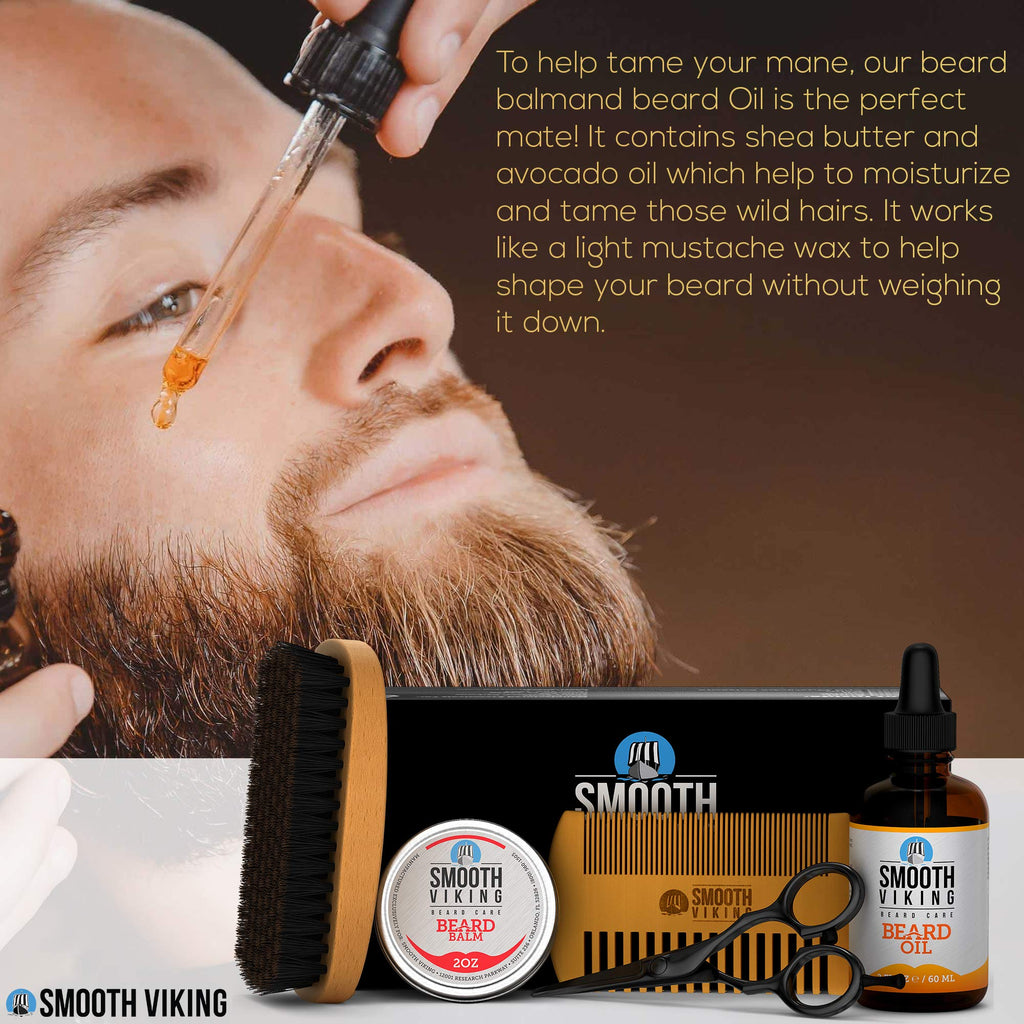 Beard Grooming Kit for Men, Beard Growth Kit with 100% Boar Beard Brush and Comb, Beard Trimming Set, Moisturizing Beard Oil and Balm, Beard Brush Kit - Beard Care Kit for Men Gift Set