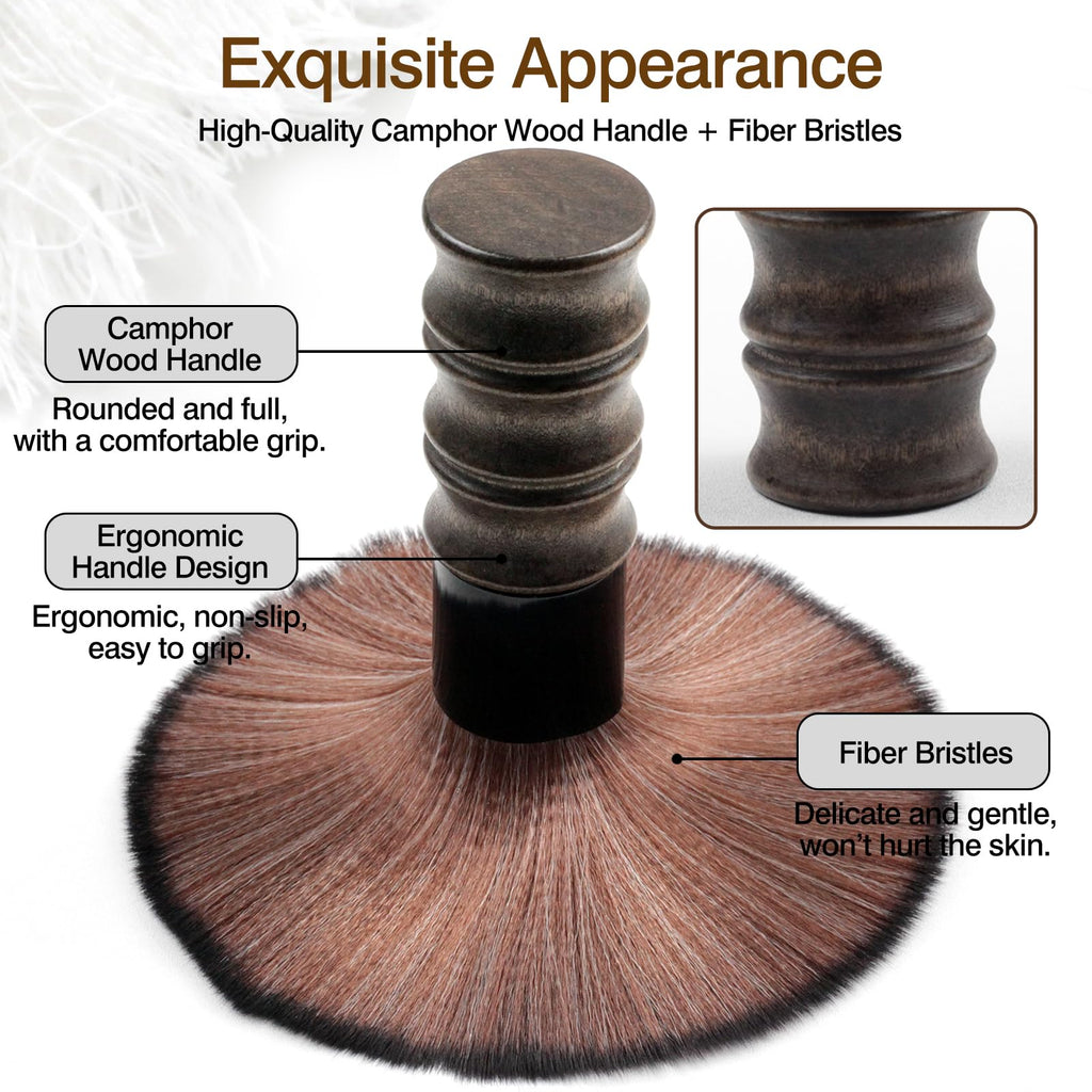 Neck Duster Brush with Soft Fiber Bristles and Wooden Handle for Barber Hair Cutting and Facial Cleaning