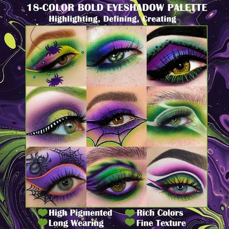 Skiennix Goth Eyeshadow Palette - 18 Vibrant Matte & Shimmer Shades for Halloween & Cosplay