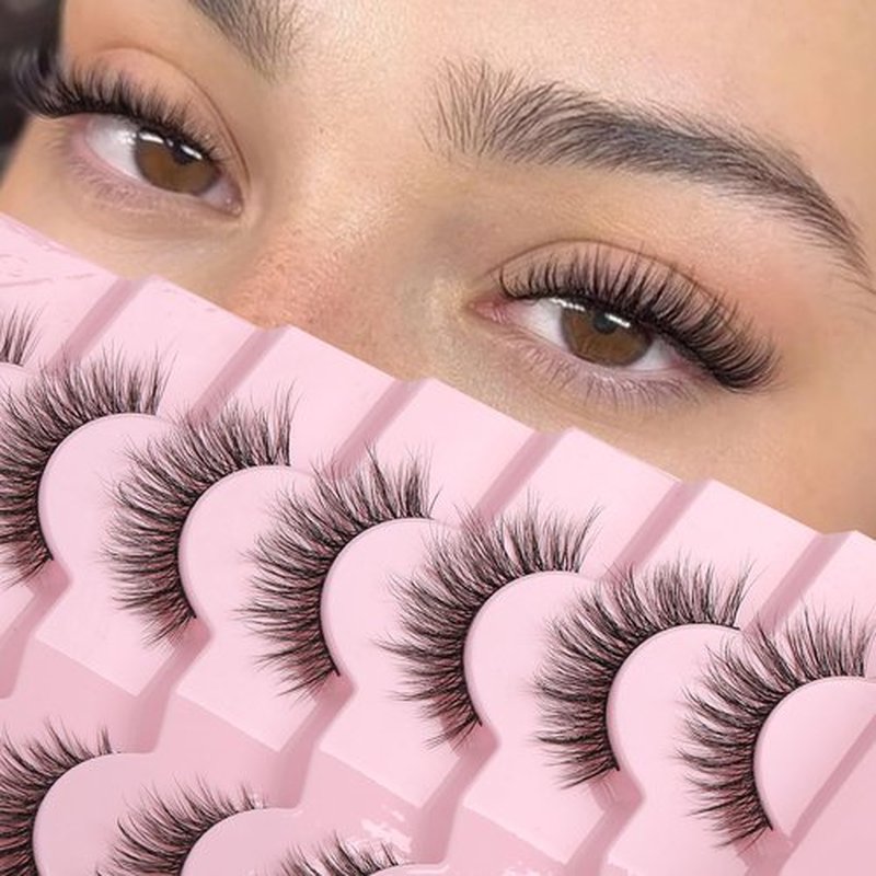 Onlyall Natural Lashes Wispy Lashes Natural Look False Eyelashes Flared Eyelashes 7 Pairs D-K06