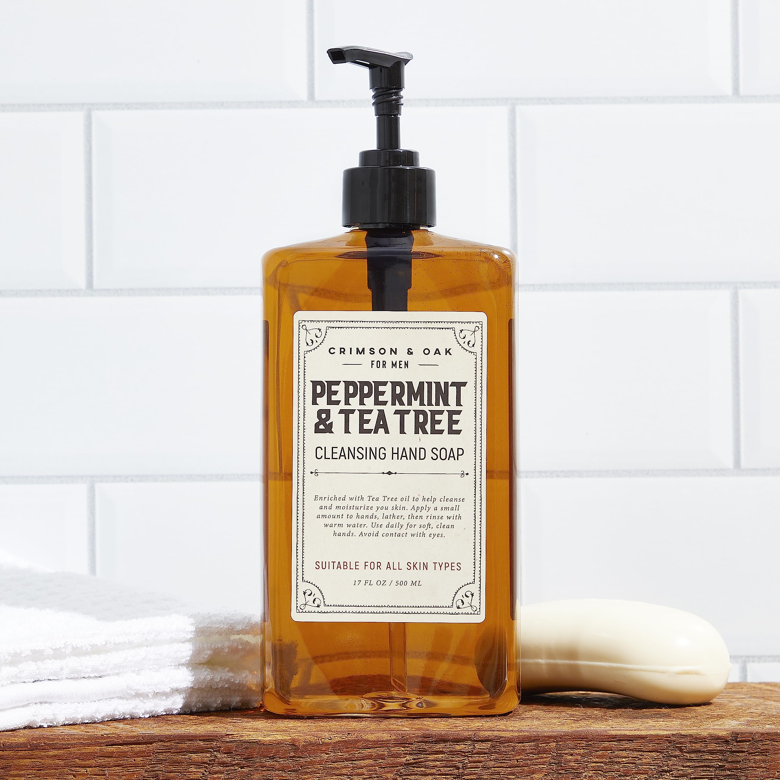 Body Prescriptions Crimson & Oak Men's Deep Cleansing Hand Soap with Pump Dispenser, 17 Fl Oz (Pack of 2), Peppermint and Tea Tree