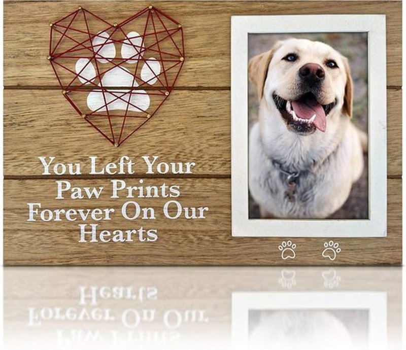 OakiWay Pet Memorial Picture Frame - 4x6 Paw Prints & Woven Heart Design | Remembrance Gift for Dog & Cat Loss
