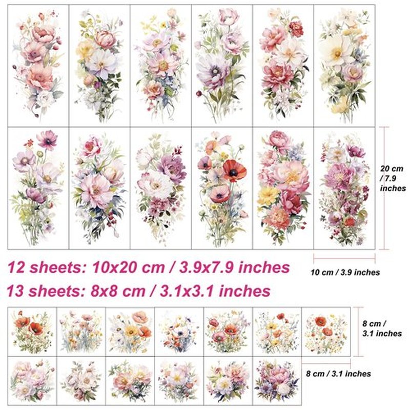 Everjoy Flower Temporary Tattoo Sleeve Sheets Kit, 12 Large Watercolor Floral Tattoo Stickers, 13 Small Fake Flower Tattoo Designs for Women and Girls