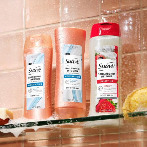 Suave Strawberry Delight Uplifting Body Wash, Formulated with Glycerin and Vitamin E for Hydrating and Gently Cleansing Skin, 18 oz, 6 Pack