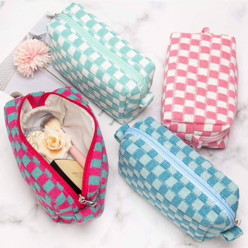 PAZIMIIK Checkered Makeup Bag for Purse Portable Zipper Make Up Pouch Small Cosmetic Case for Travel Accessories (6PCS Mix Color)