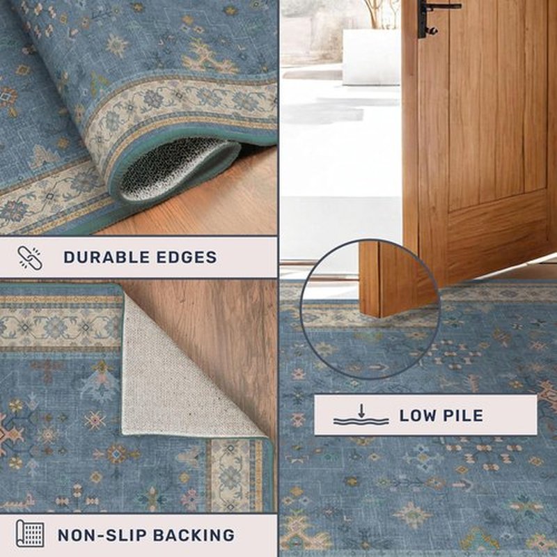 Hazo Haus 10ft Non-Slip Hallway Runner Rug - Washable & Waterproof Blue 2x10 Kitchen Floor Mat | Modern Boho Décor