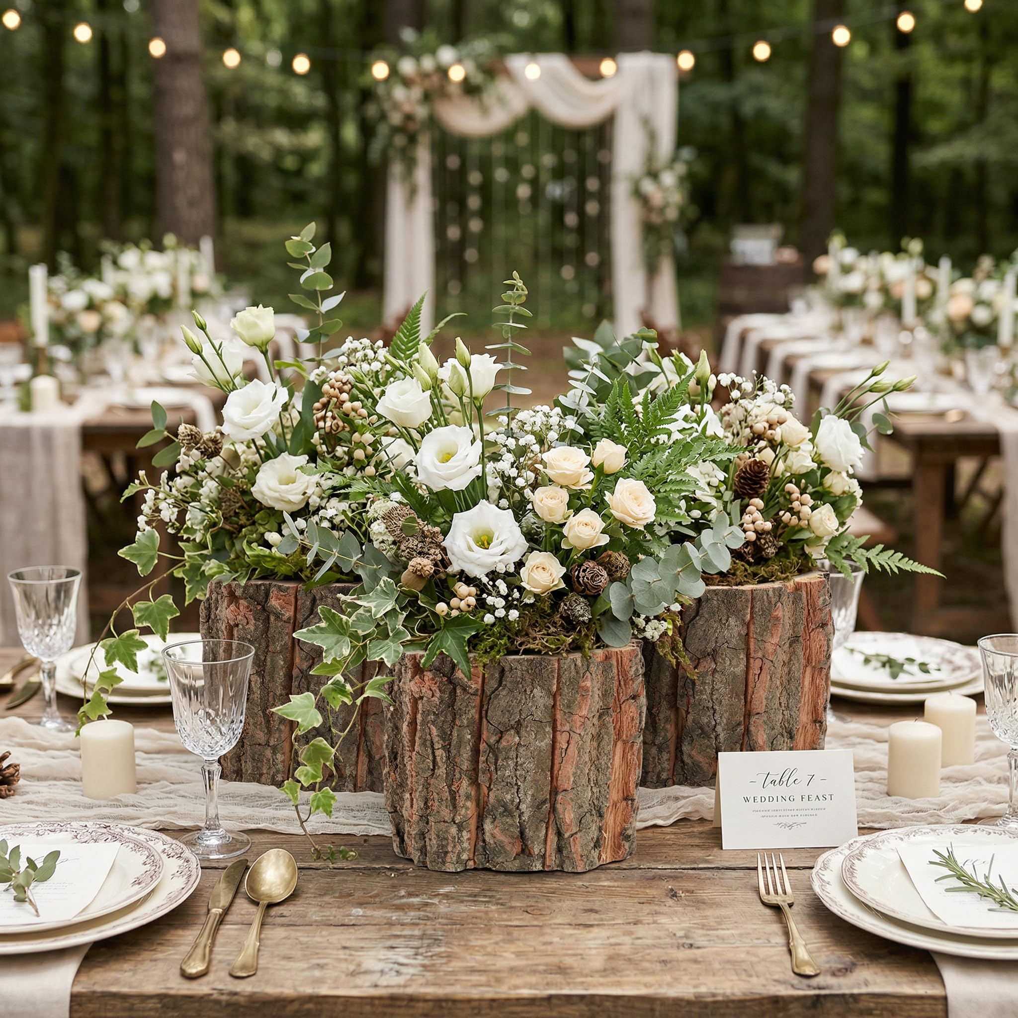 Housoutil Wooden Vase for Centerpieces, 3 Pack Wood Flower Vase Rustic Tree Stump Planter Pots, Wooden Bark Flower Bucket for Wedding, Farmhouse Christmas Table Decor, Round Bark Stump Pots