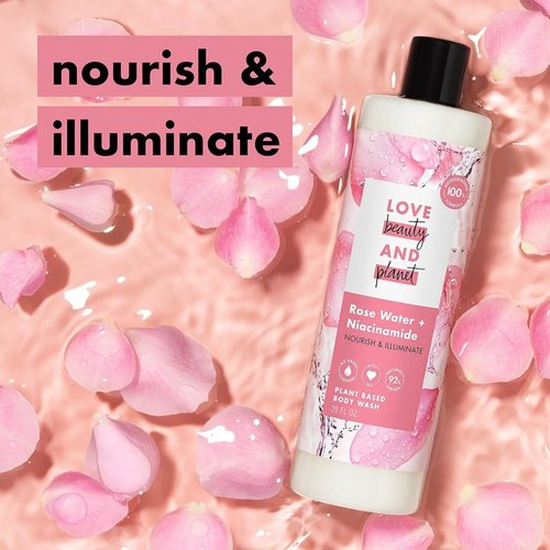 Love Beauty and Planet Body Wash - Nourishing Rose Water & Niacinamide, 20 fl oz | Plant-Based Cleansers