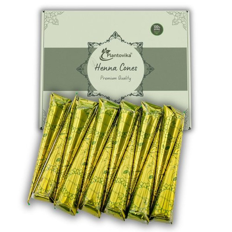 Plantovika 100% Natural and Pure Henna Cone or tube, Ready to use paste for Reddish Brown Hair Color, Long-lasting, No additives, Chemical free, Henna Hair Dye, Spot hair coloring (Pack of 12)