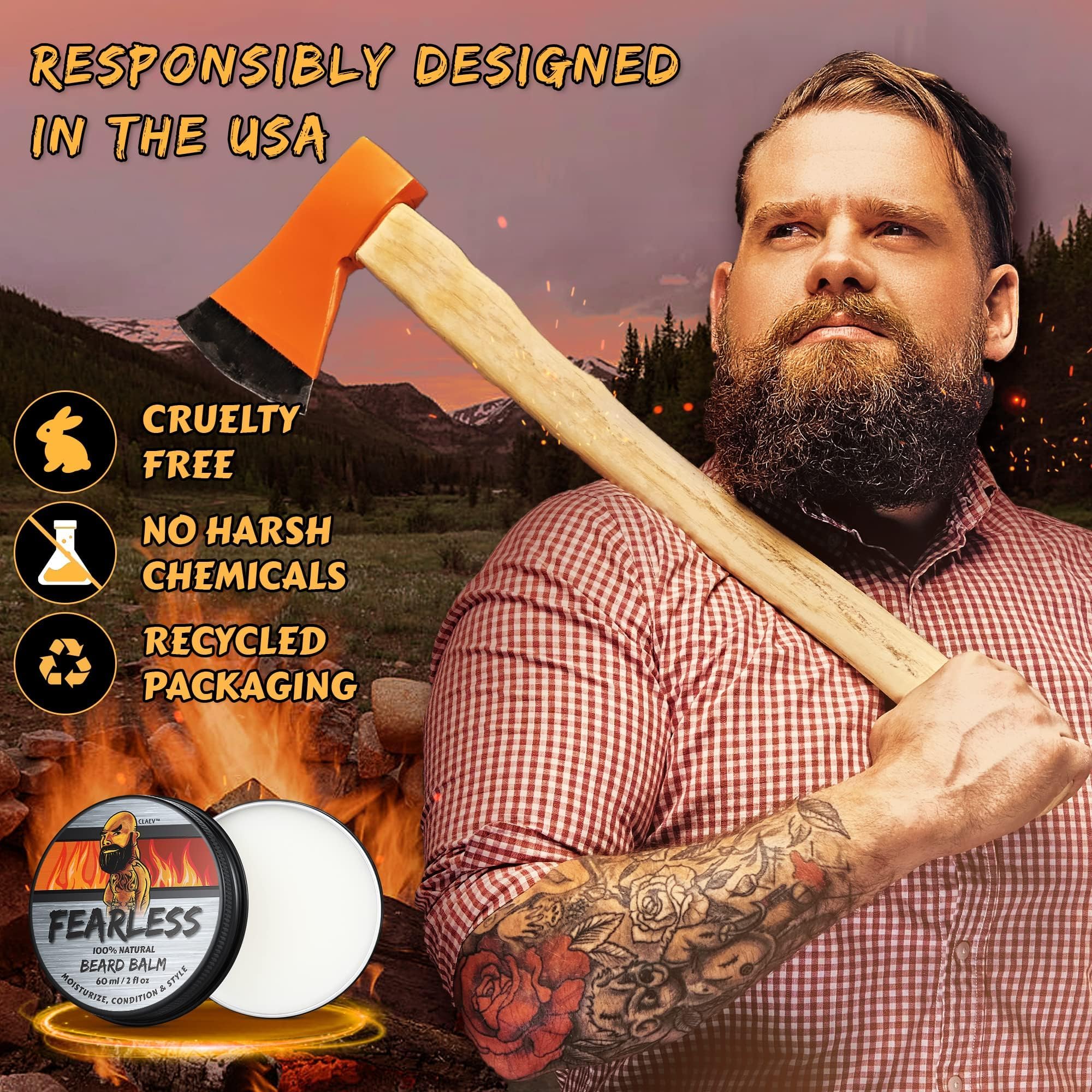 Beard Balm (2 oz, 5 Pack), 100% Natural Beard Conditioning & Styling Balm, Designed for Rugged, Active, or Outdoorsy Men, Includes Shea Butter, Natural Beeswax, Cedarwood Oil, Claev is a US Company