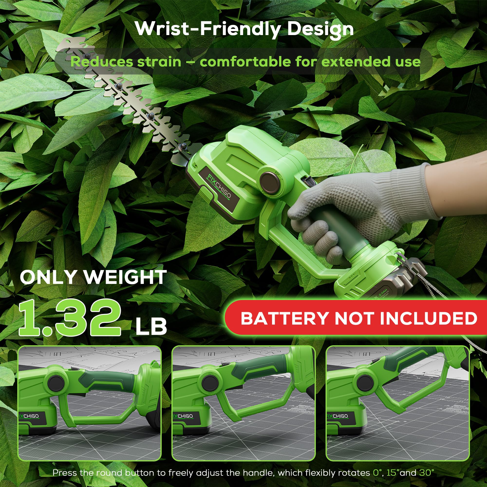 FIXCHIGO 21V Cordless Hedge Trimmer, 2 in 1 Handheld Bush Trimmer Compatible with MAKITA 21V Battery(Battery not Included), Electric Grass Shear for Garden Yard Lawn Care, Powerful & Lightweight