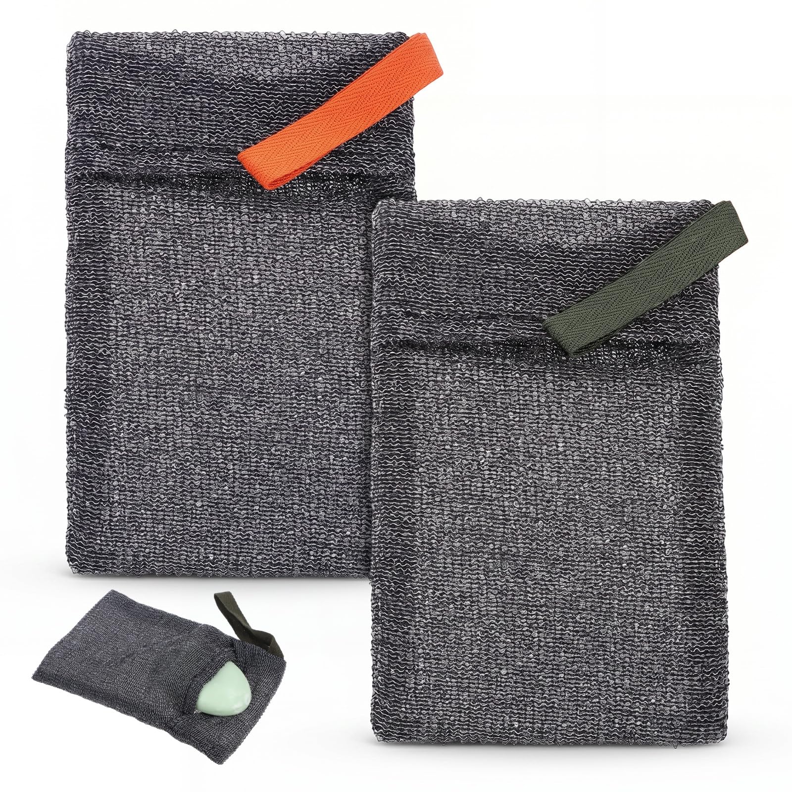 2PCS Bar Soap Pouch, Exfoliating Bath Sponge, Soap Bags, Body Scrubber Shower Sponge Loofah, Lathering Wash Bag for Body Washing, Deep Exfoliating, Travel with Quick-Dry Mesh