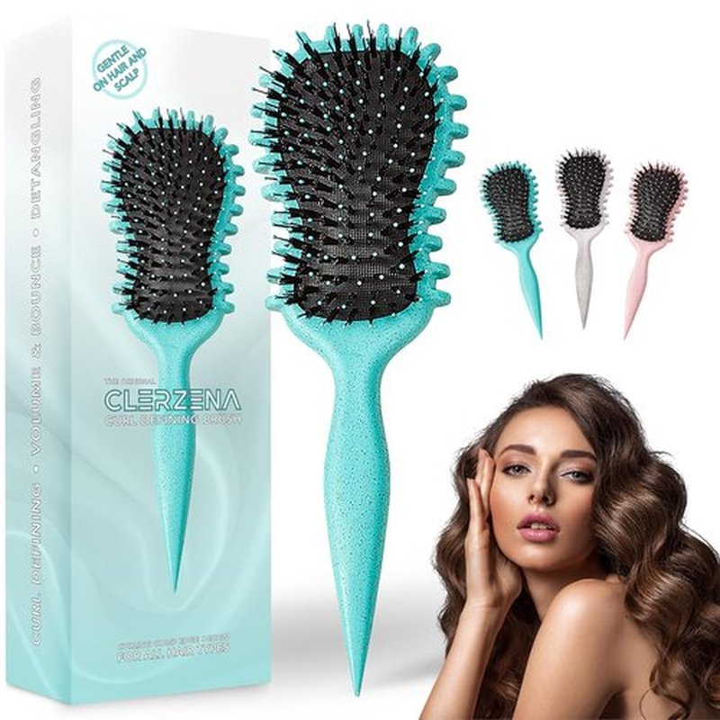 Skiennix Curl Defining Brush - Edge Control Round Hairbrush for Blowouts | Boar Bristle Design (Green)