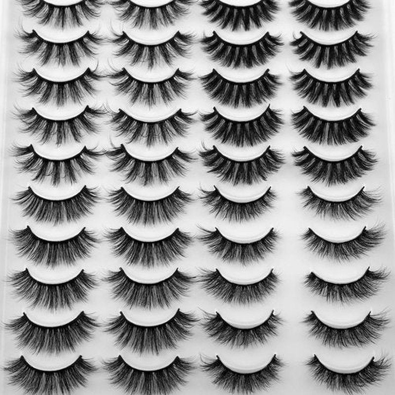 JIMIRE 20 Pairs False Eyelashes 4 Styles Mink Eyelashes Fluffy Pack 3D Volume Faux Mink Cat Eye Lashes Pack