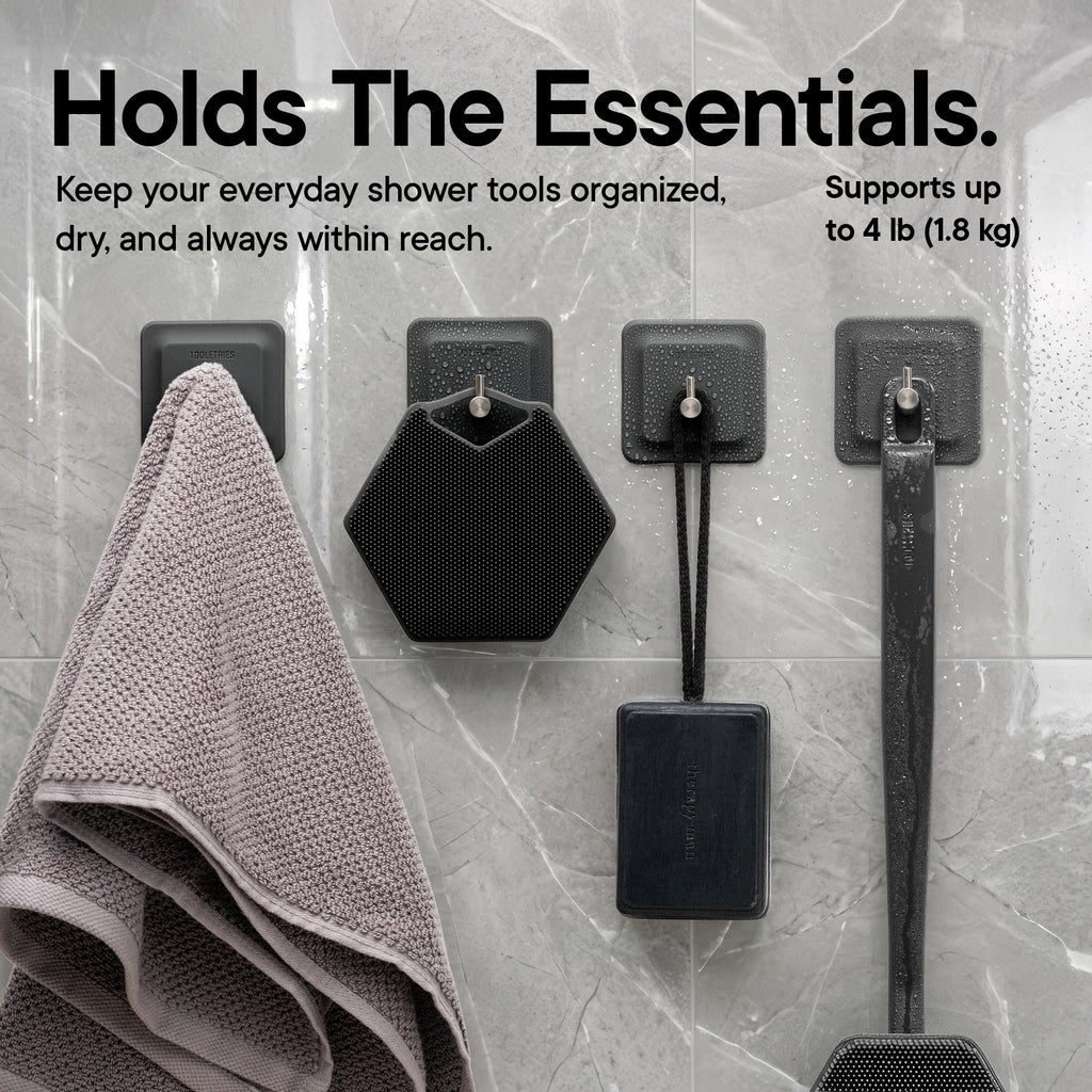 TOOLETRIES Arnold Silicone Shower Hook, Adhesive Bathroom Hook - Charcoal