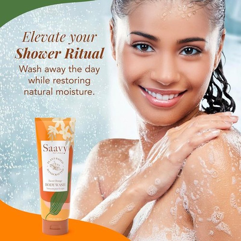 Saavy Naturals Moisturizing Body Wash - Plant-Based Formula with Coconut Oil & Aloe Vera | Sweet Orange, 8.5 fl oz, 2 Pack