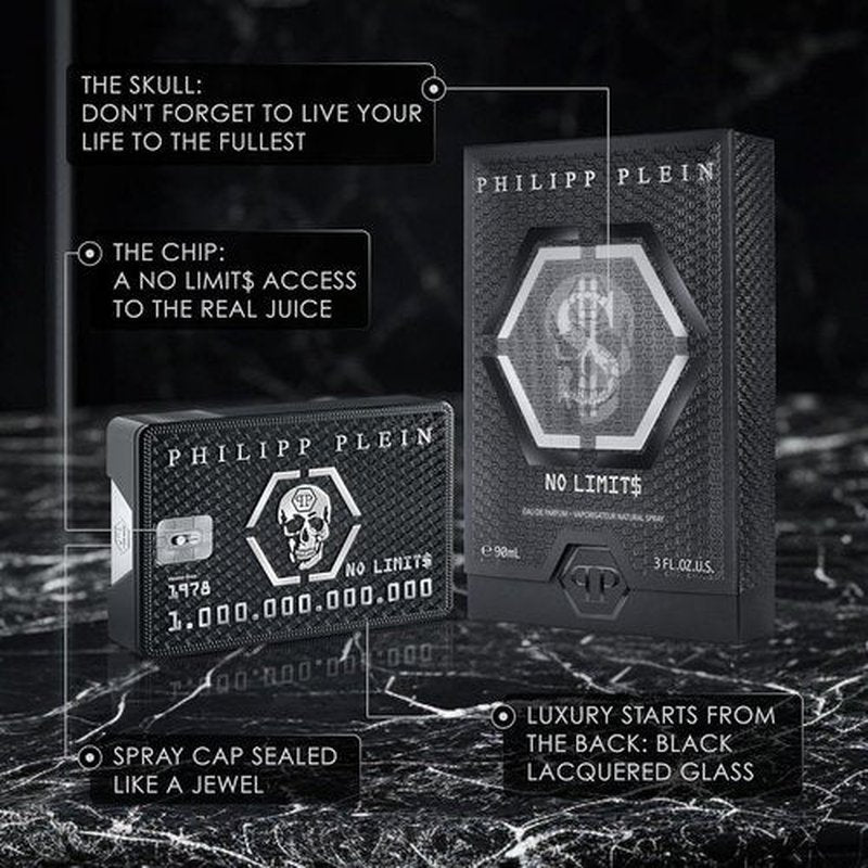 Philipp Plein Eau de Parfum No Limits 90 ml | Sensual Oriental Fragrance for Men in Sleek Black Bottle
