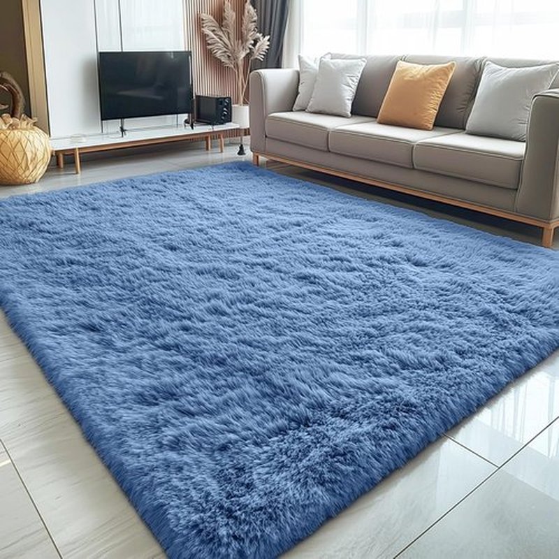 OLANLY Large Area Rug - Soft Fluffy Shaggy Carpet for Living Room & Bedroom | 5x8 ft, Blue