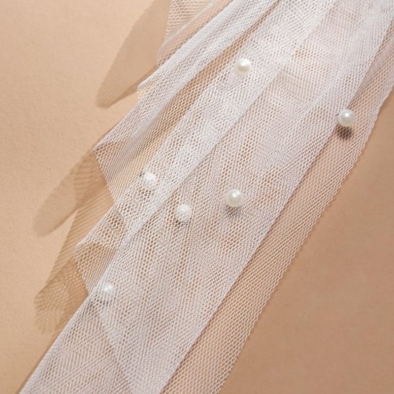 SWEETV Bridal Hair Bow Veil White Bow Clip Bachelorette Party Decorations Pearl Accessories Bride to Be Bridal Shower Gift