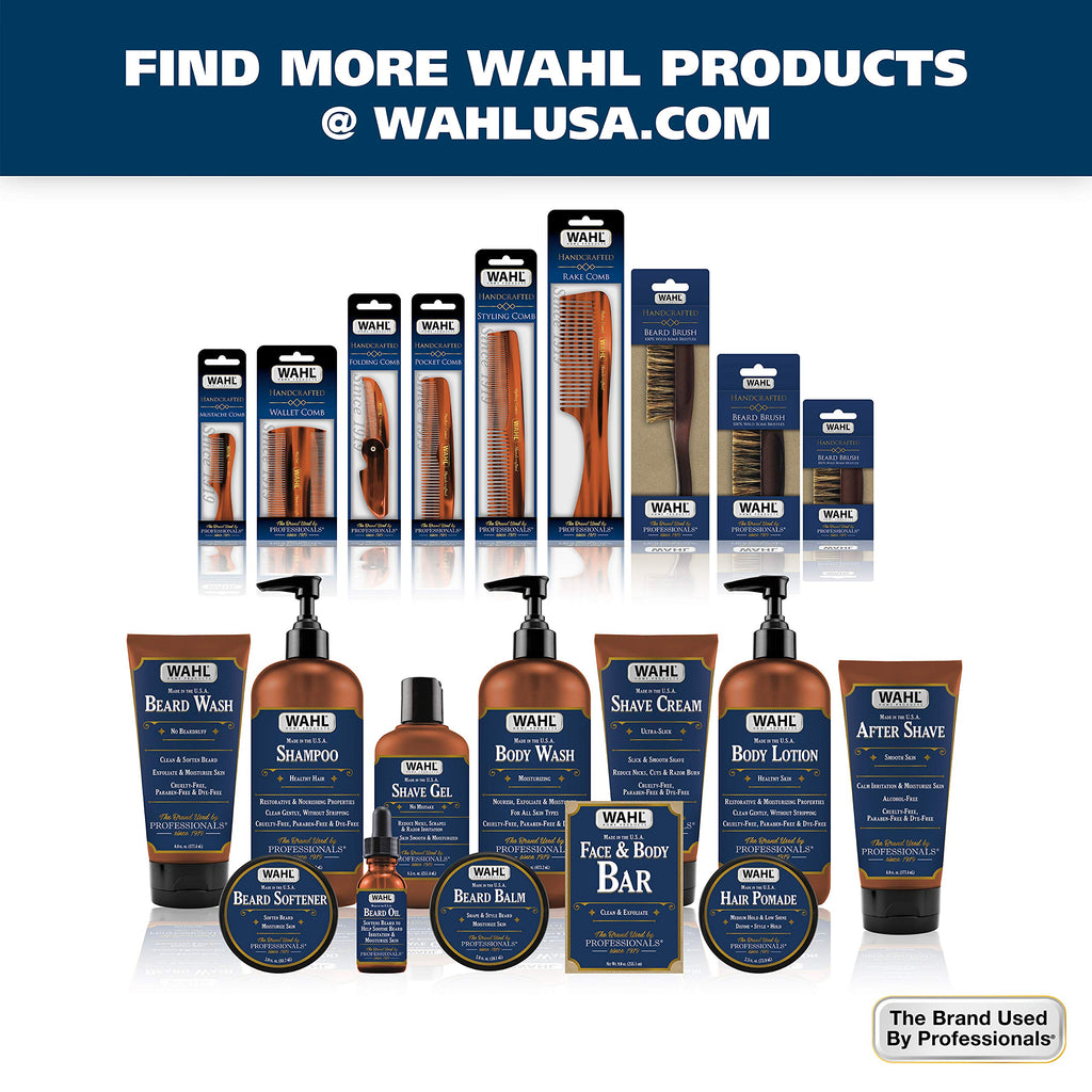 Wahl Beard, Mustache, & Hair Pocket Comb for Men's Grooming - Handcrafted & Hand Cut with Cellulose Acetate - Smooth, Rounded Tapered Teeth - Model 3324