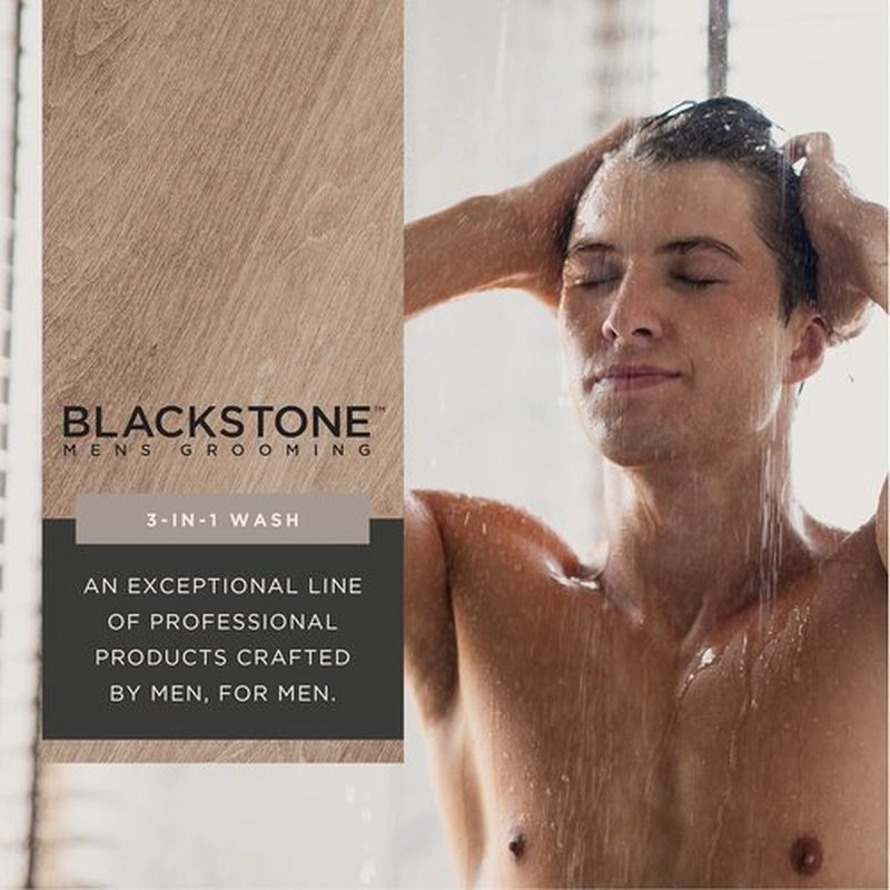 Blackstone 3-in-1 Wash for Men - Cleanses & Conditions Hair, Body & Face | Caffeine & Vitamin C | Bourbon & Cedar, 32 fl oz