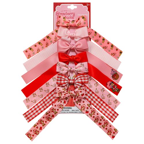 Strawberry Shortcake Printed Long Tail Hair Bow Set for Girls – 7-Pack Printed Bows with Alligator Clips – Cute Hair Accessories for Kids Ages 3+