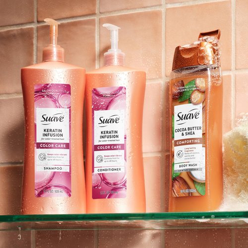 Suave Keratin Infusion Color Care Shampoo For Color Treated Hair, Anti Fade & 48HR Frizz Control, Smooths & Adds Shine, 28 FL OZ Pump, 4 Count
