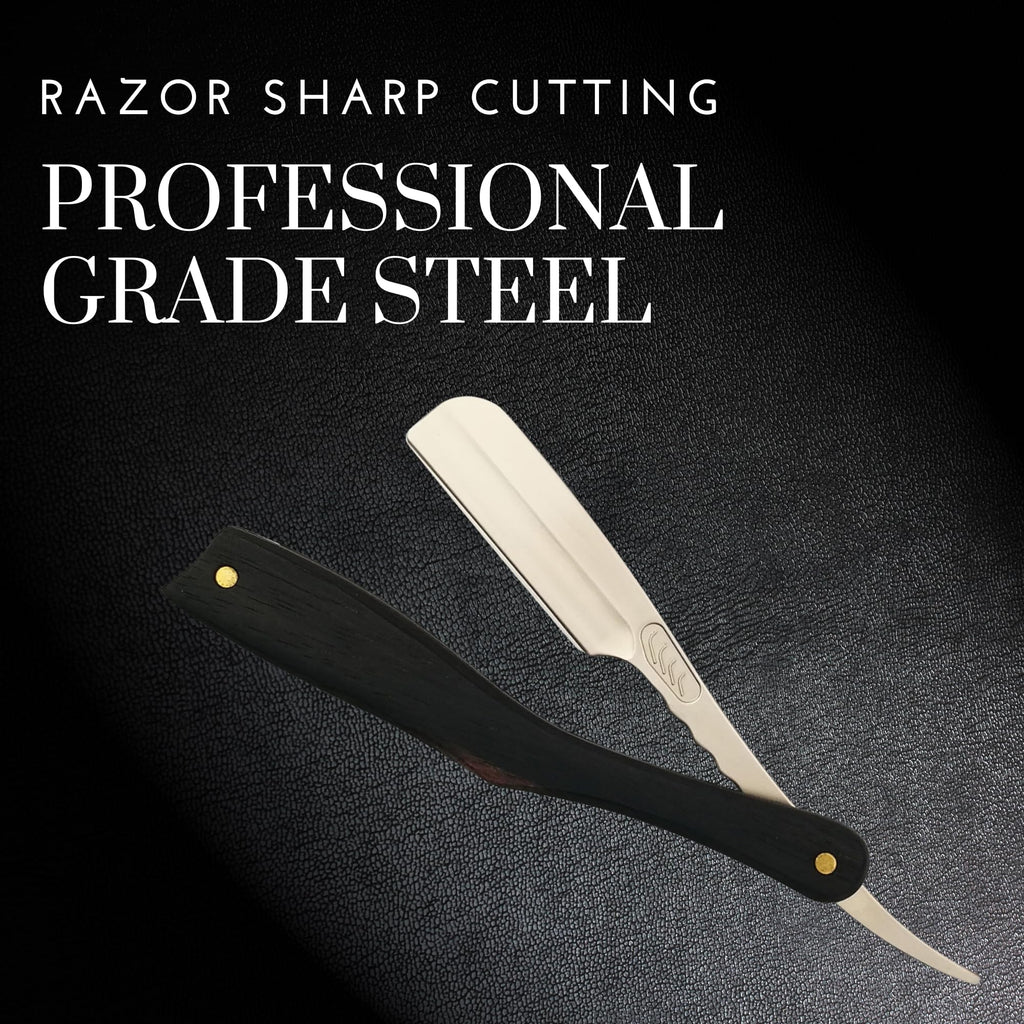 Straight Razor Shaving Solid Wood Handle and Saki Shears Blade (Ebony)