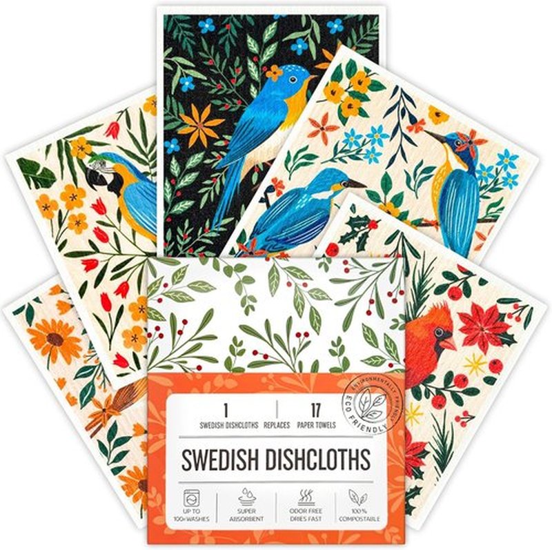Skiennix Swedish Dishcloths - 5 Pack Reusable Kitchen Towels | Super Absorbent & Biodegradable, Quick Drying