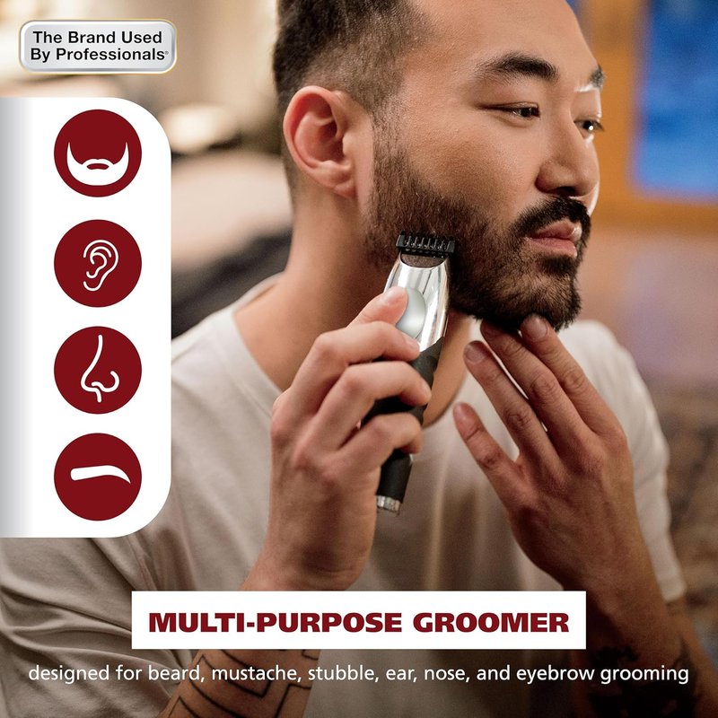 Wahl Groomsman Pro Beard Trimmer - Rechargeable Cordless with 3 Attachments for Beard, Nose & Ear Hair - Model 5617